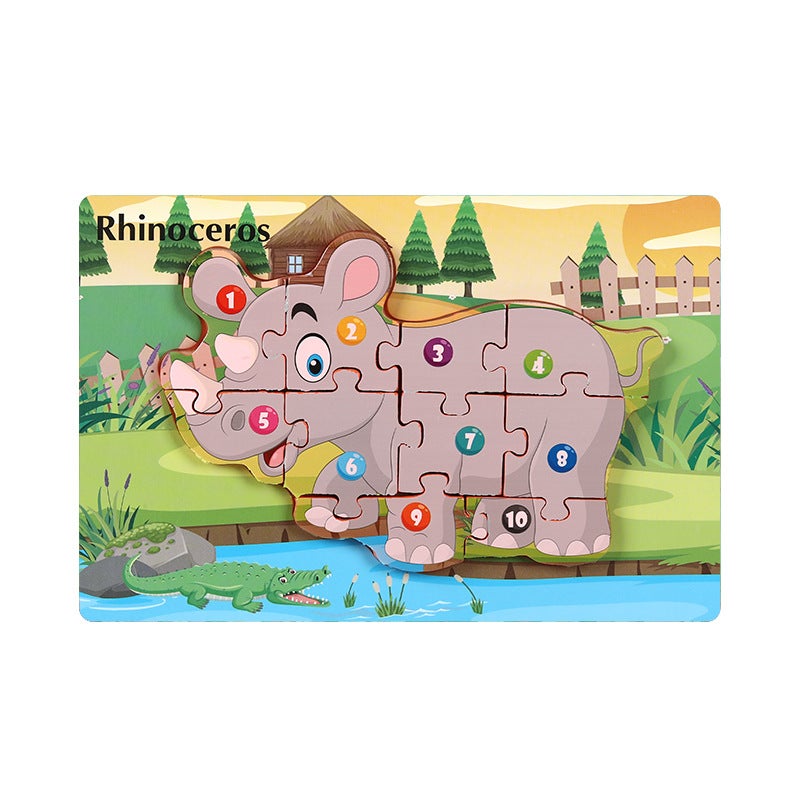 Wooden Animal Traffic Cognitive Cartoon Three-Dimensional Puzzle Toy Early Education Educational Children'S Big Block Matching Toy - Image 1